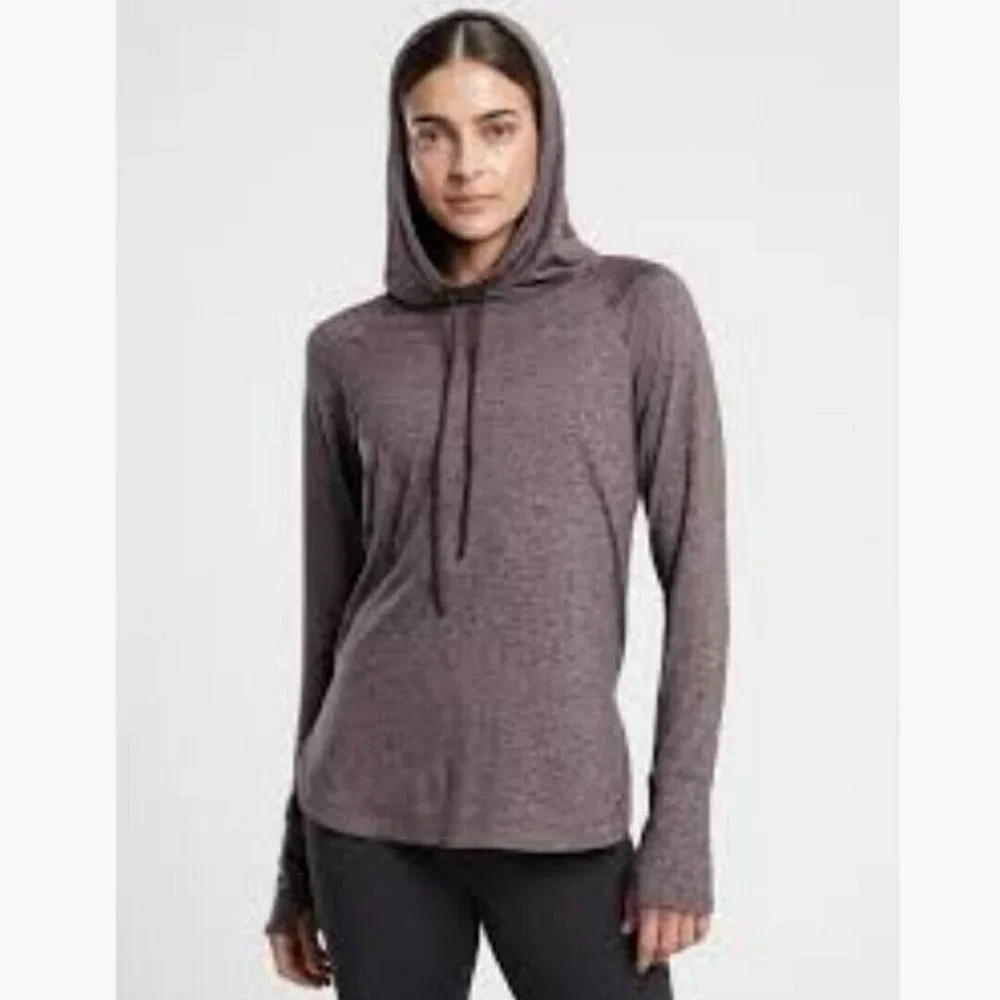 Athleta Uptempo Hoodie Sweatshirt Aubergine Heathered Purple NWT - Picture 2 of 14